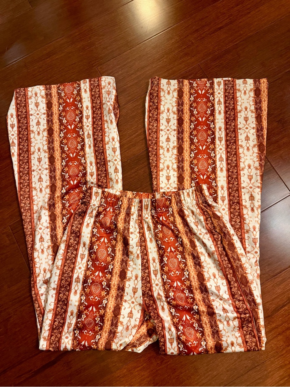 SHEIN Rust & Cream Striped Boho Wide-Leg Pants